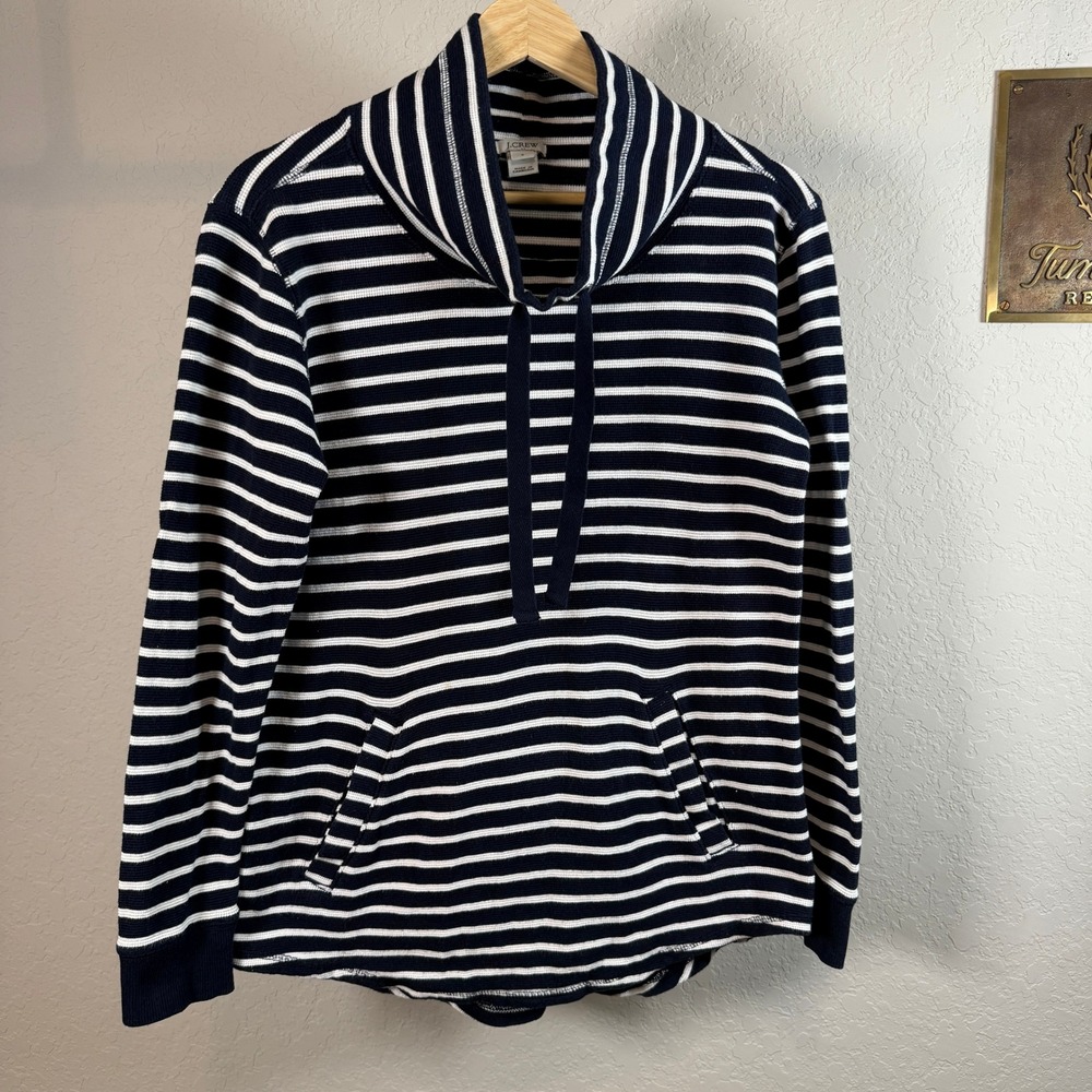 J.Crew‎ Navy White Striped Waffle Knit Cowl Neck Pullover Top G9196 Womens Small